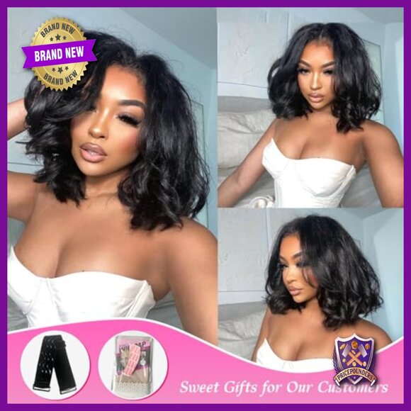 13x4 HD Lace Front Bob Wig 16 Inch Body Wave Human Hair 180% Density main image 4